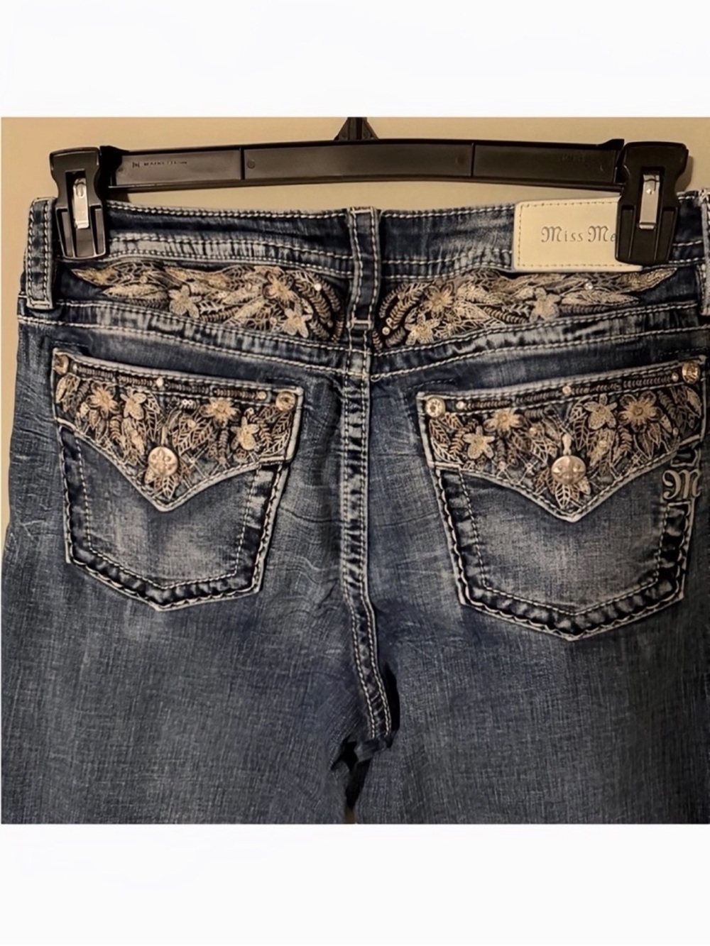 Gorgeous Miss Me Los Angeles Curvy Boot Jeans Embellished Pockets 27” Inseam